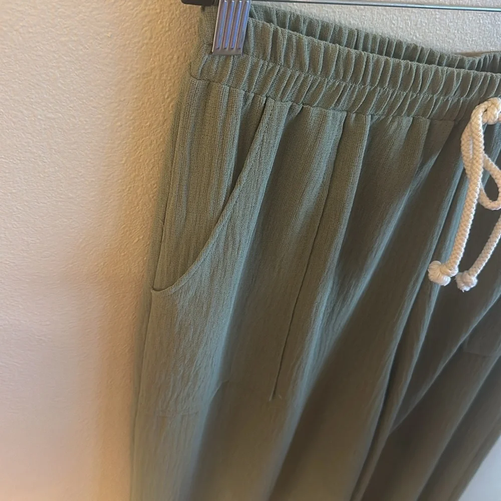Ces Femme Wide Leg Pull On Pants Olive Side Pockets Womens Size Large - Picture 6 of 10